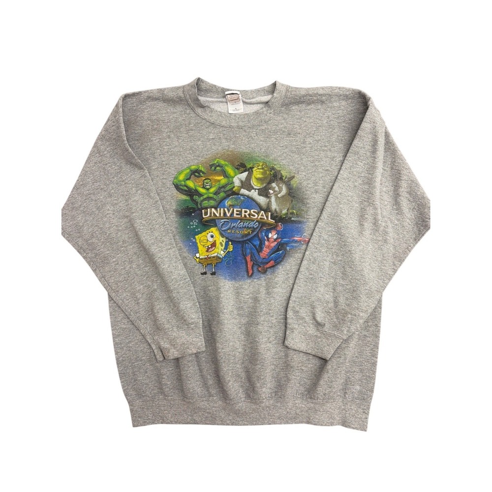 Universal Orlando Resort Sweatshirt Mens XL Gray Shrek Spider-Man SpongeBob Hulk